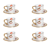 Jogo de 6 Xicaras para Chá com Pires Toys Christmas Natal Branco e Dourado 200ml - Ela Decora